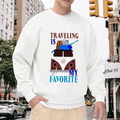 Traveling Is My Favorite Vintage Camper Van Crewneck Sweatshirt | Road Trip Camping Graphic Pullover, Van Life Gift