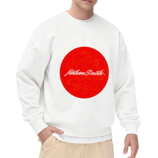 Nathan Smith Cartoon Animals Badge Crewneck Sweatshirt, Personalized Name Script Pullover, Custom Name Gift