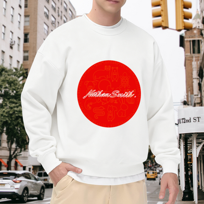 Nathan Smith Cartoon Animals Badge Crewneck Sweatshirt, Personalized Name Script Pullover, Custom Name Gift