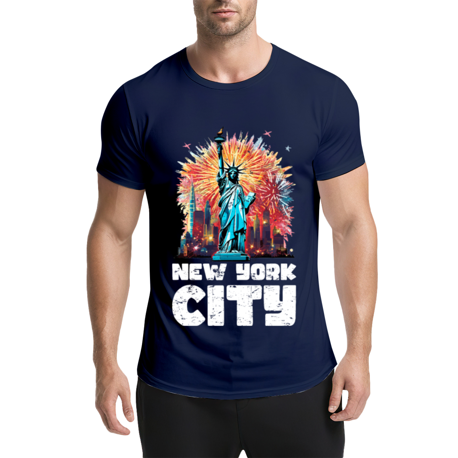 New York City Statue Of Liberty Fireworks Graphic T-Shirt