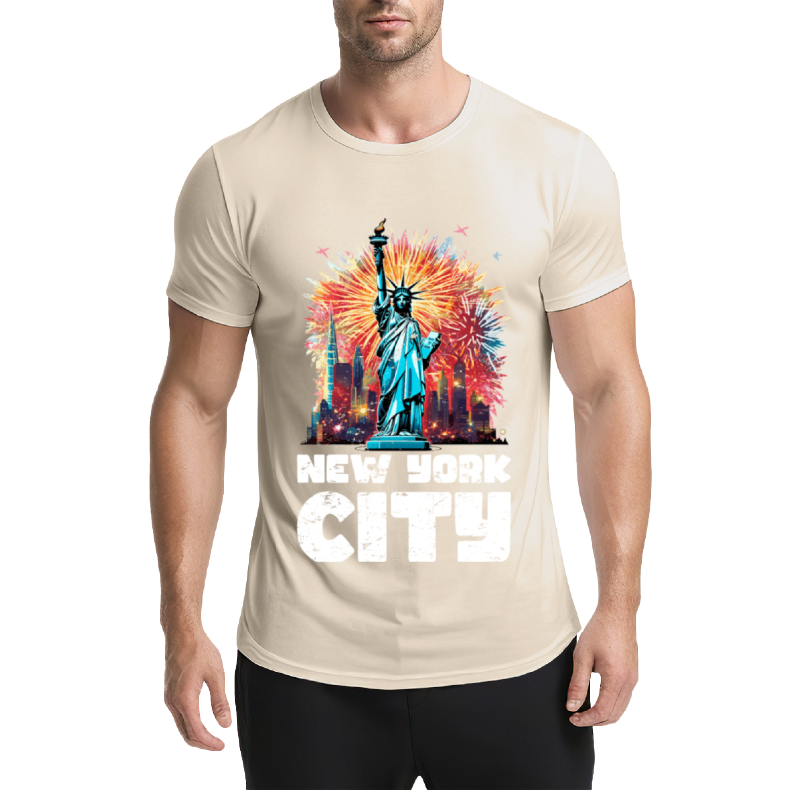 New York City Statue Of Liberty Fireworks Graphic T-Shirt