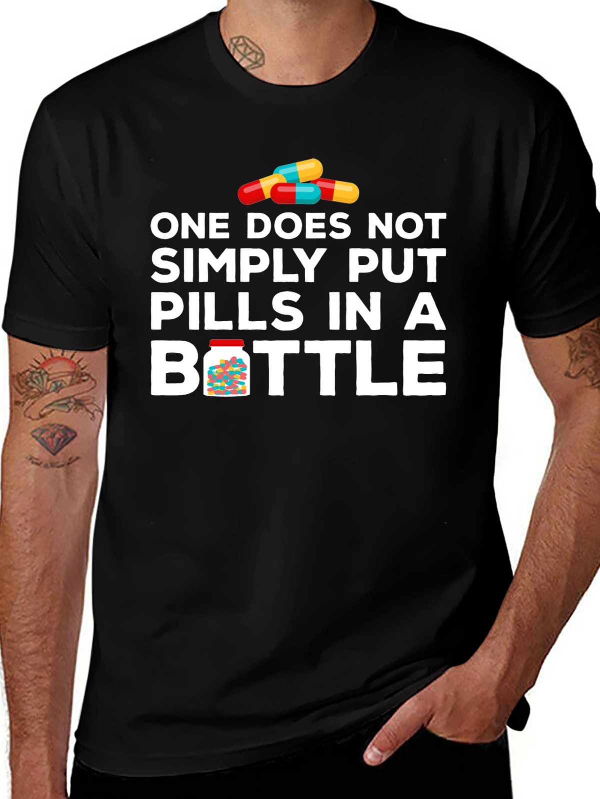 Pills in Bottle Graphic T-Shirt - Funny Meme Tee