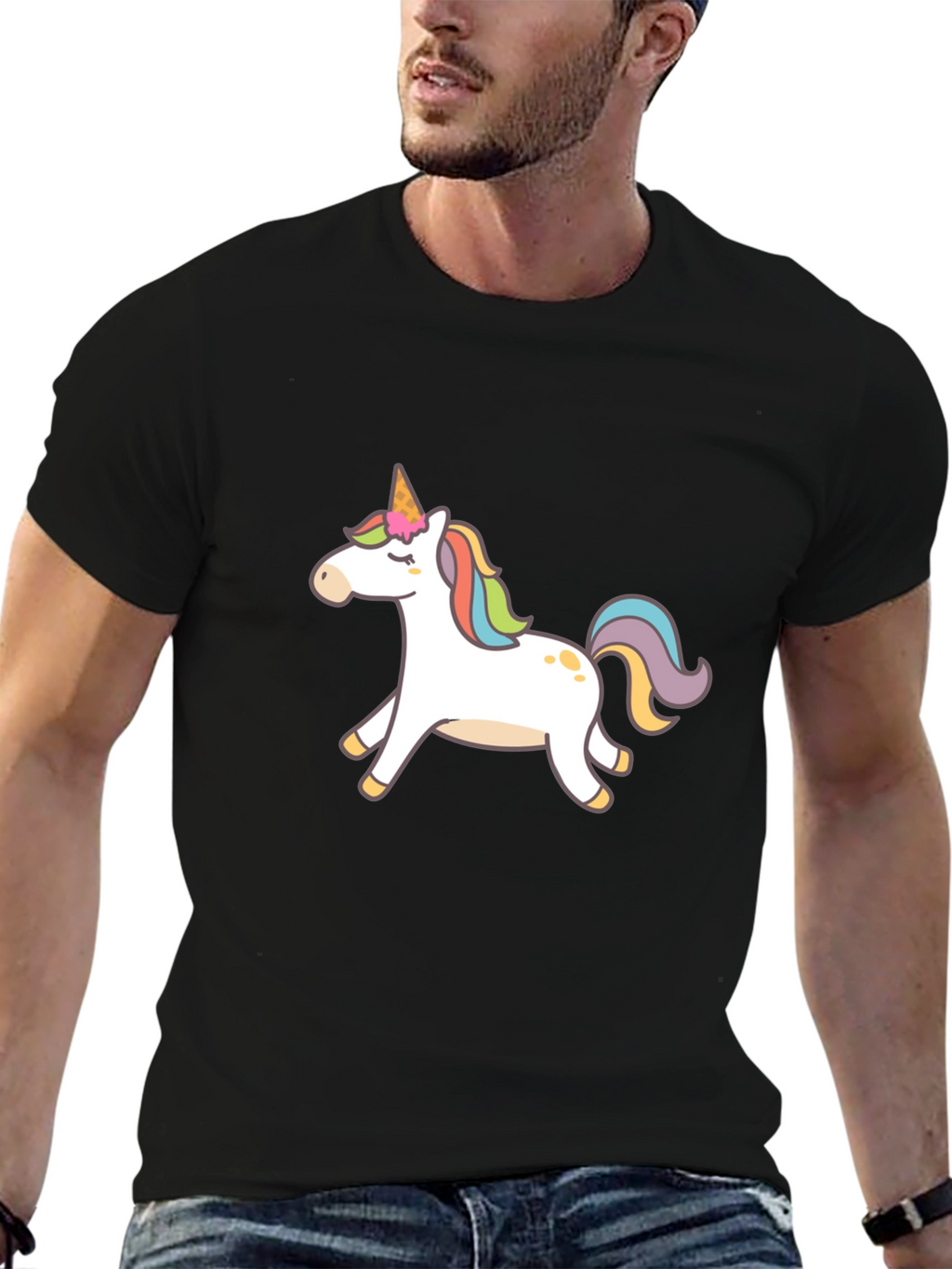 Black T-Shirt with Unicorn Graphic