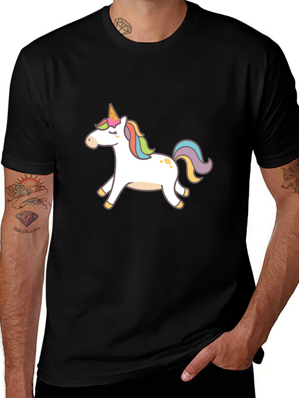 Black T-Shirt with Unicorn Graphic