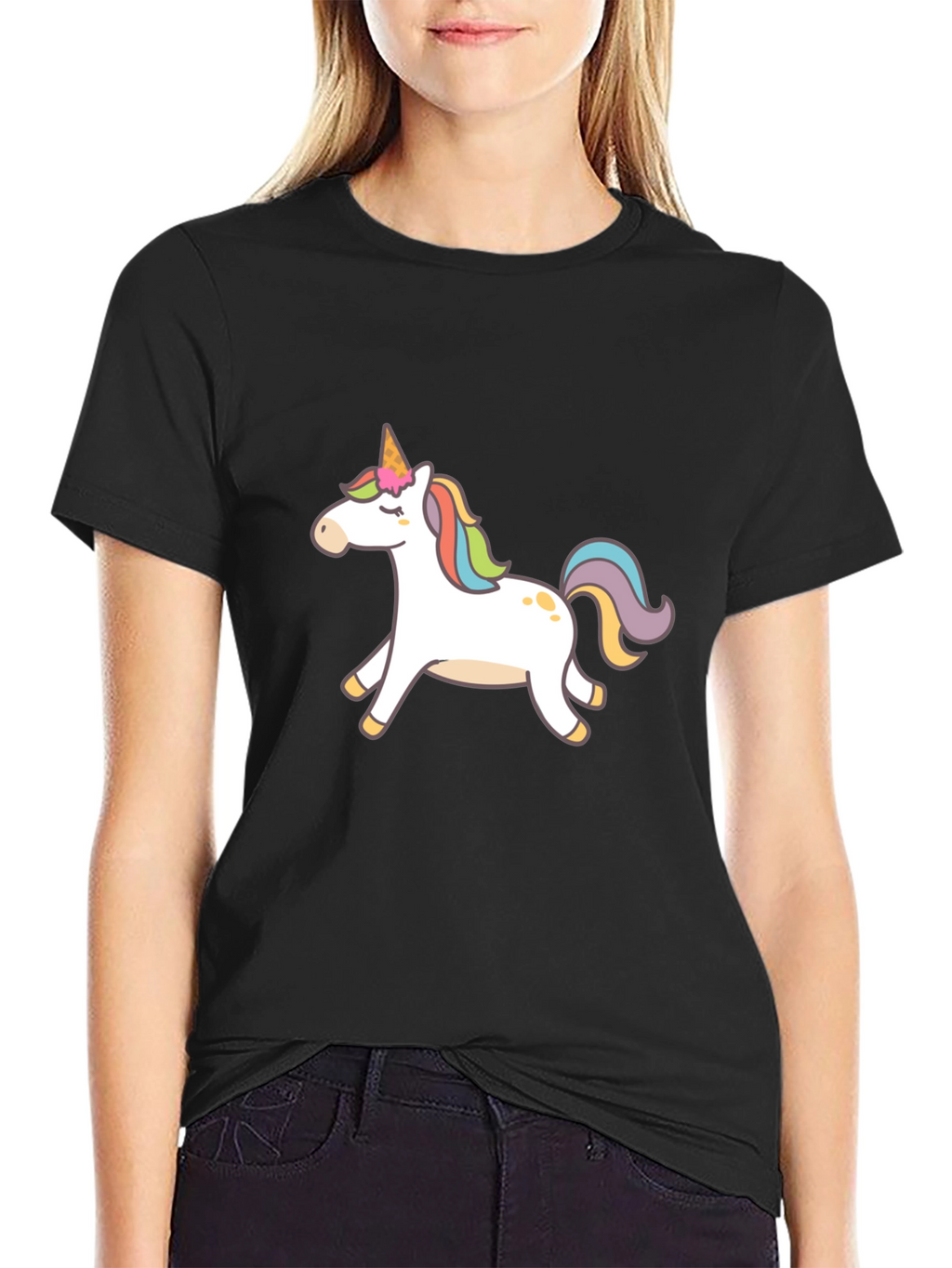 Black T-Shirt with Unicorn Graphic