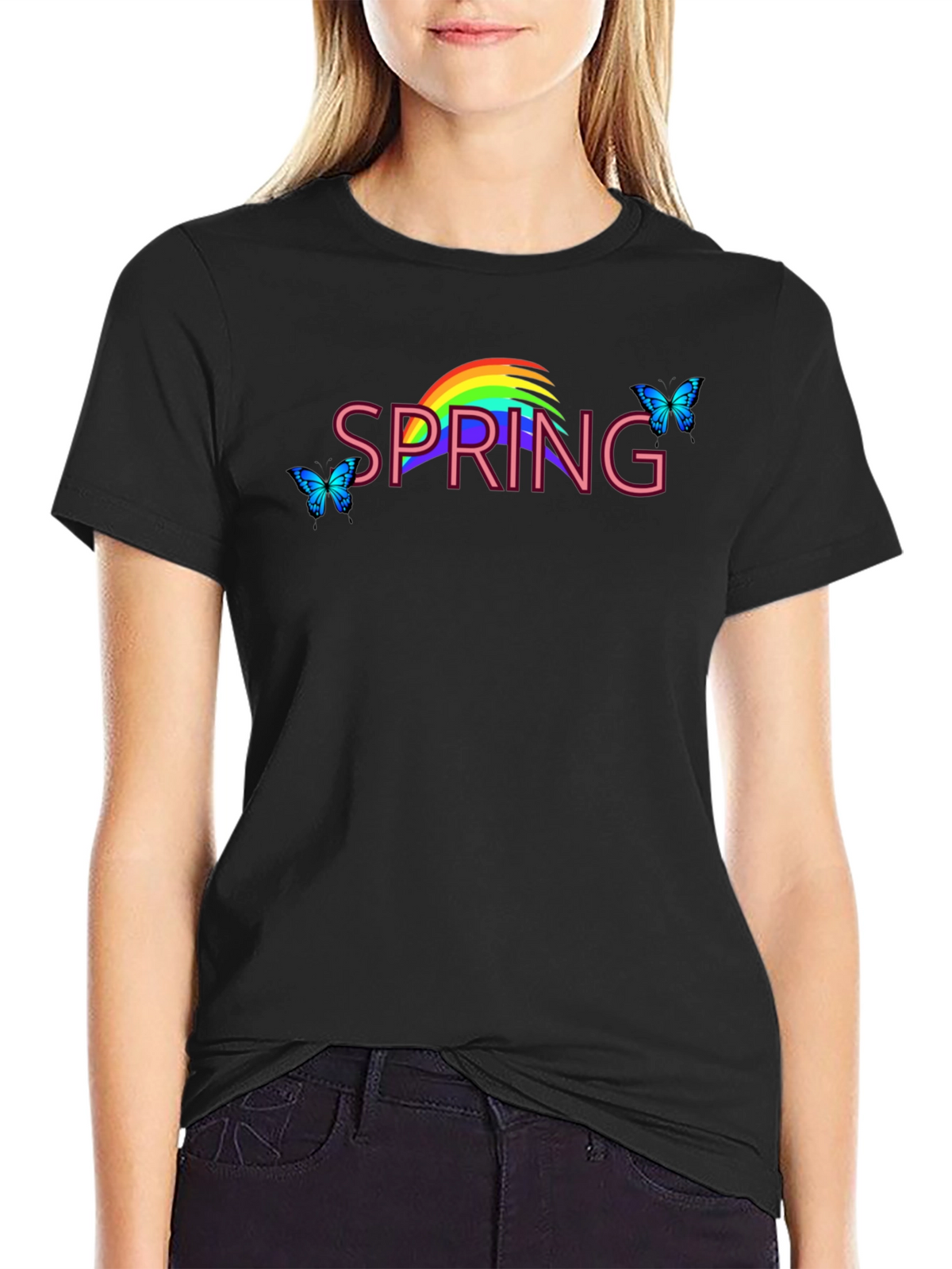 Spring Rainbow Butterfly Graphic Tee