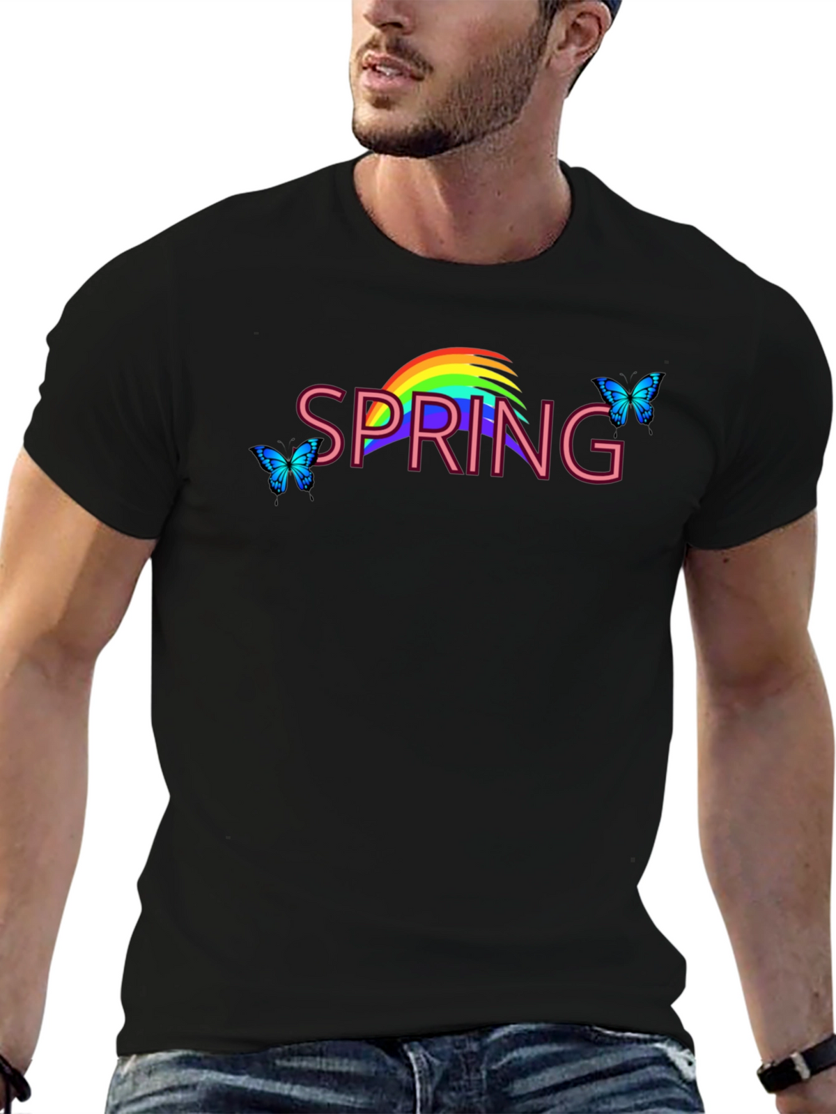 Spring Rainbow Butterfly Graphic Tee