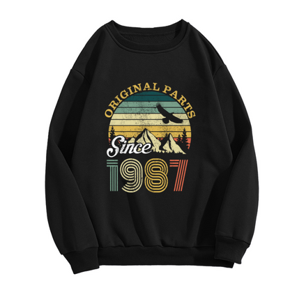 Original Parts Since 1987 Retro Mountain Sunset Crewneck Sweatshirt | Vintage 1987 Birth Year Pullover, Birthday Gift