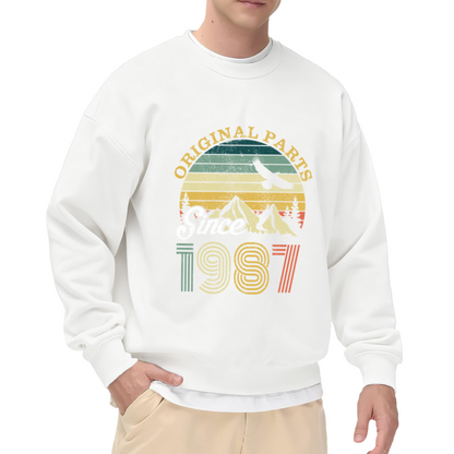 Original Parts Since 1987 Retro Mountain Sunset Crewneck Sweatshirt | Vintage 1987 Birth Year Pullover, Birthday Gift