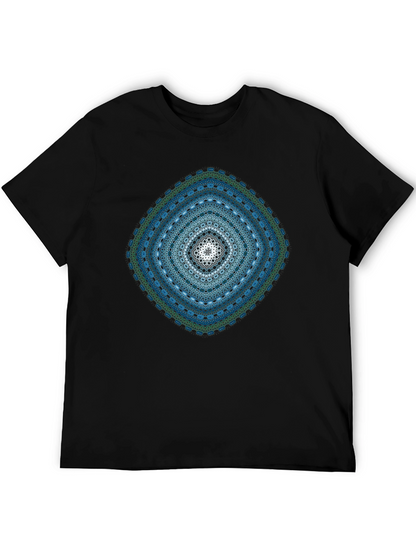 Geometric Mandala Print Black T-Shirt