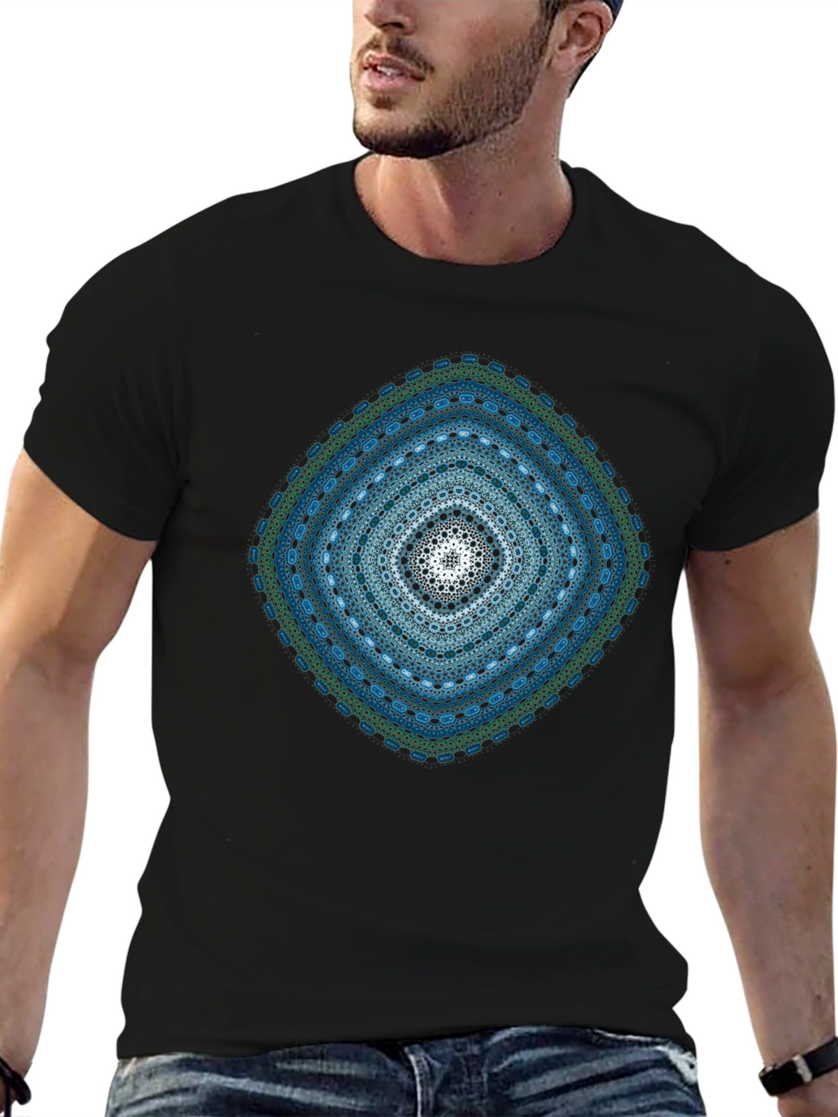 Geometric Mandala Print Black T-Shirt