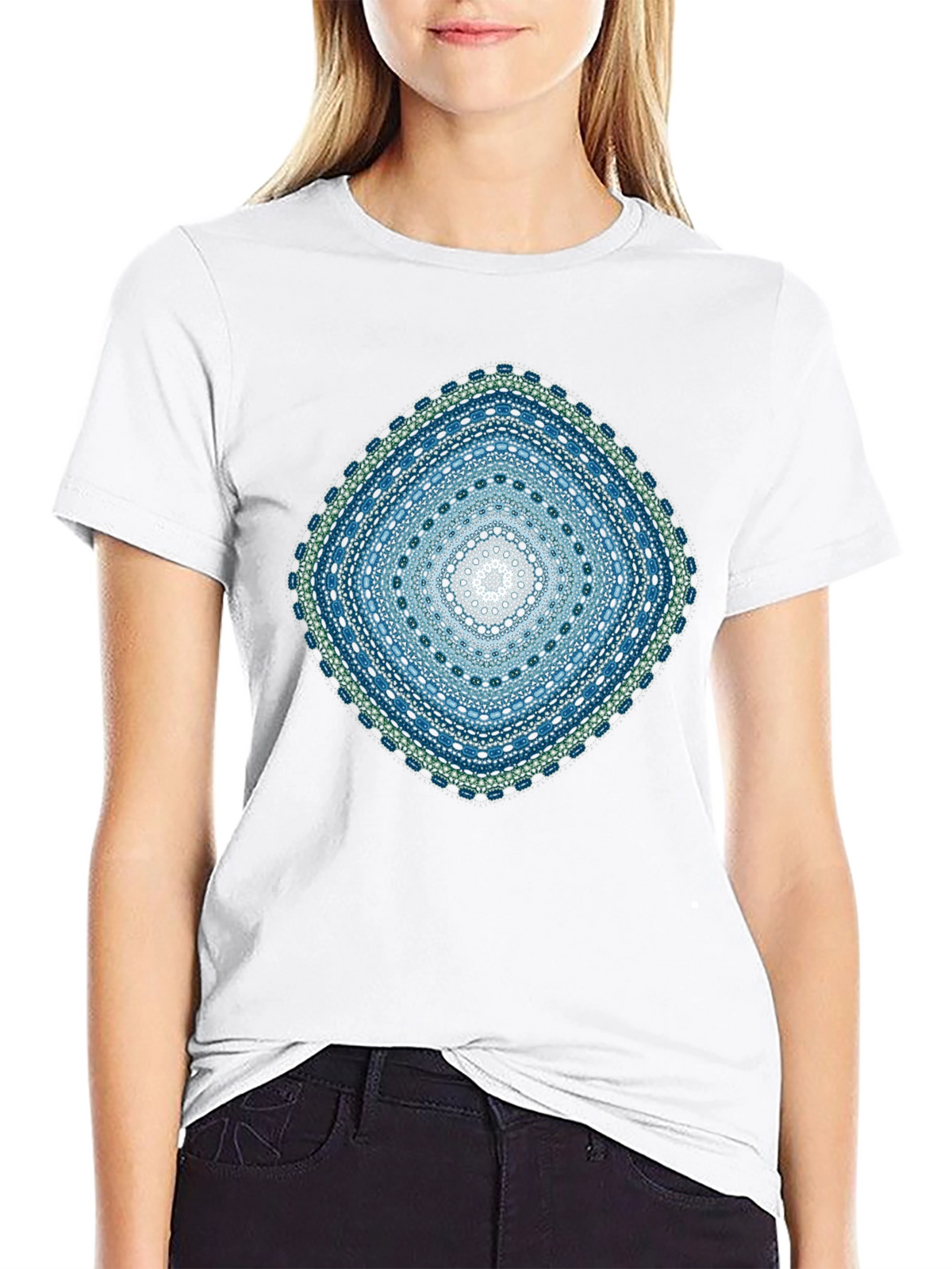 Geometric Mandala Print Black T-Shirt
