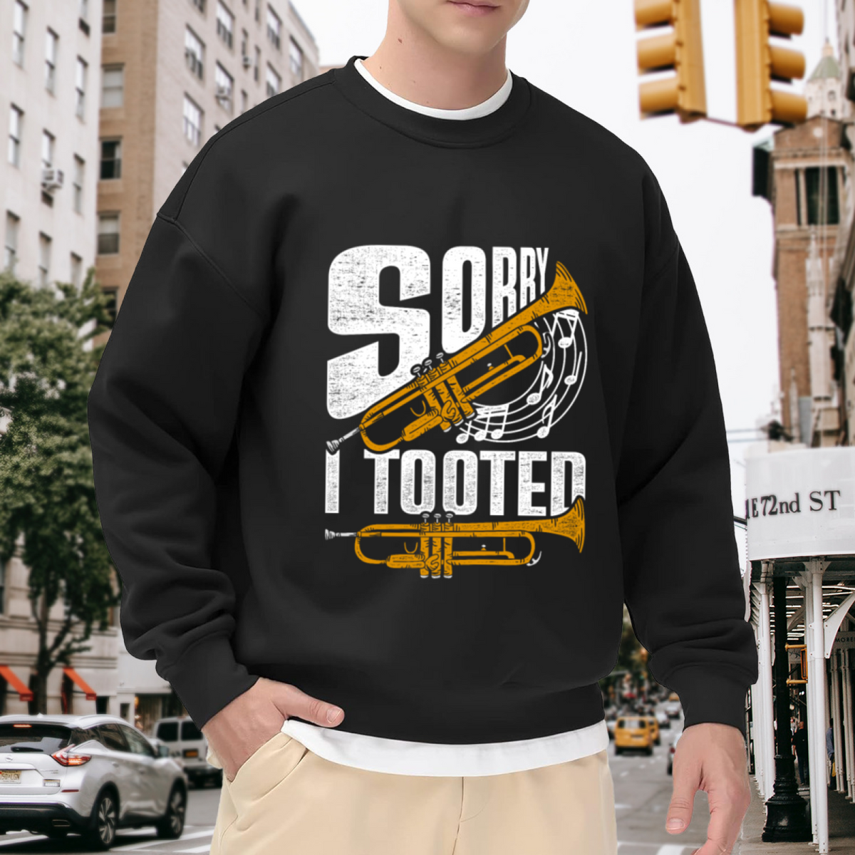 Sorry I Tooted Trumpet Crewneck Sweatshirt - Funny Musician Pun Pullover, Brass Player Gift, Band Humor Top