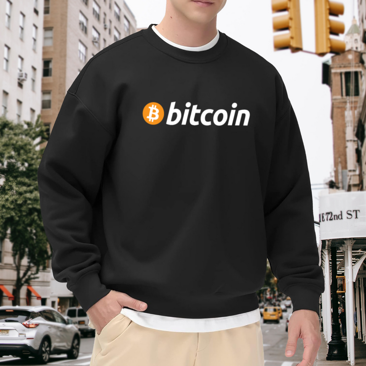 Bitcoin Logo Crypto Minimalist Crewneck Sweatshirt | BTC Cryptocurrency Icon Pullover, Investor Gift