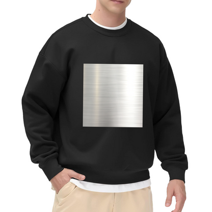 Brushed Metal Texture Minimalist Crewneck Sweatshirt | Industrial Abstract Silver Square Pullover, Modern Streetwear Top