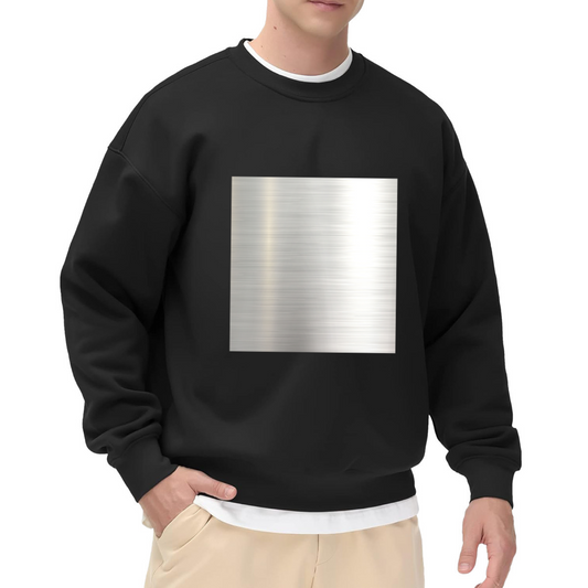 Brushed Metal Texture Minimalist Crewneck Sweatshirt | Industrial Abstract Silver Square Pullover, Modern Streetwear Top