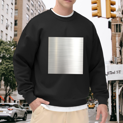 Brushed Metal Texture Minimalist Crewneck Sweatshirt | Industrial Abstract Silver Square Pullover, Modern Streetwear Top