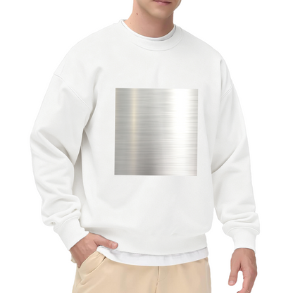 Brushed Metal Texture Minimalist Crewneck Sweatshirt | Industrial Abstract Silver Square Pullover, Modern Streetwear Top