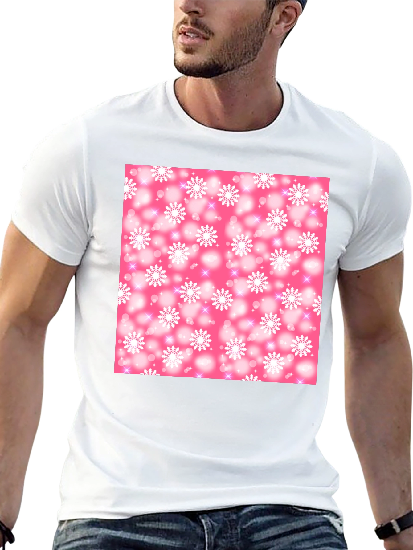 Snowflake Pattern T-Shirt - Pink Winter Design