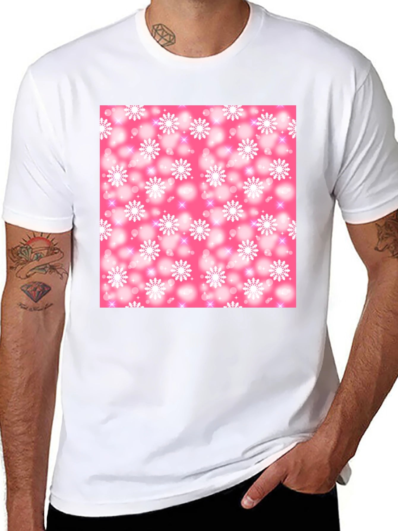 Snowflake Pattern T-Shirt - Pink Winter Design