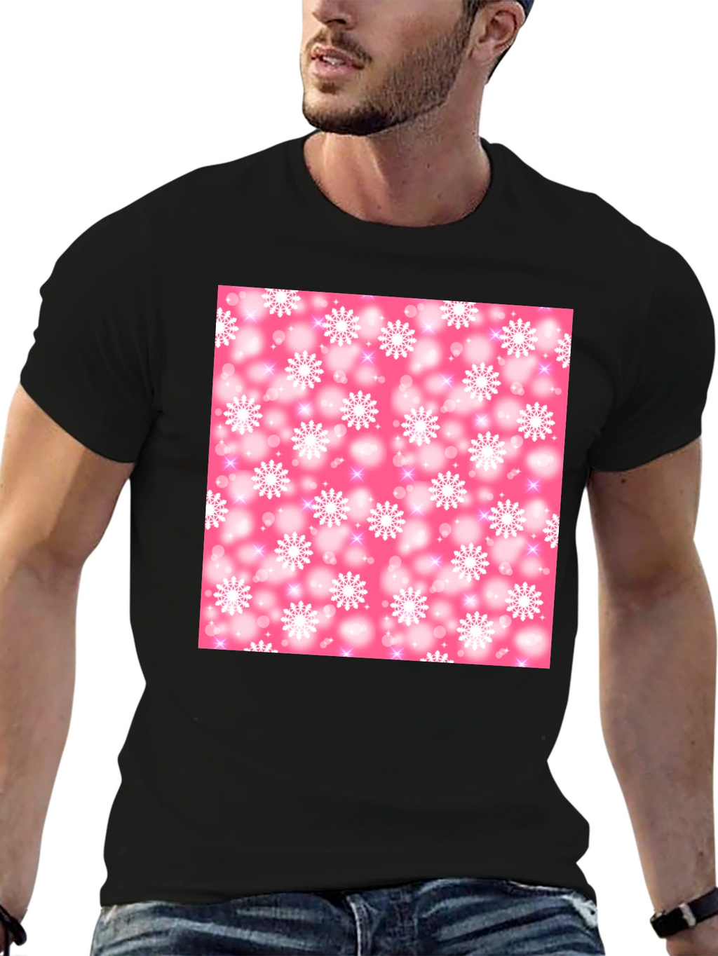 Snowflake Pattern T-Shirt - Pink Winter Design