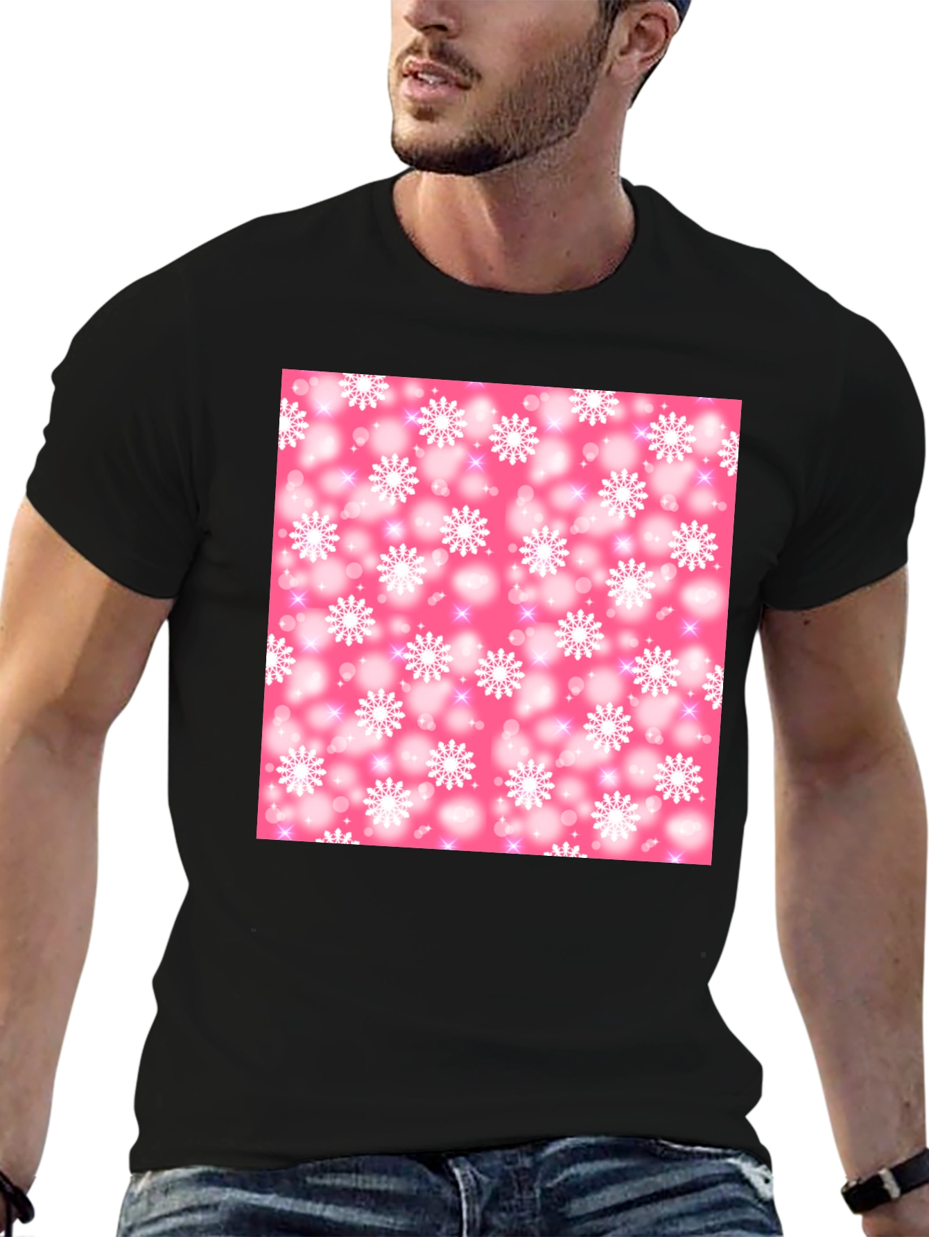 Snowflake Pattern T-Shirt - Pink Winter Design