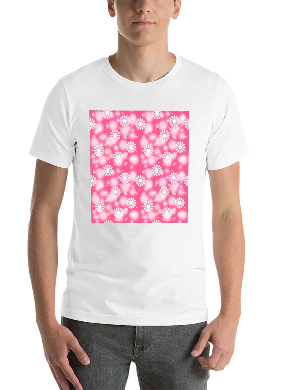 Snowflake Pattern T-Shirt - Pink Winter Design