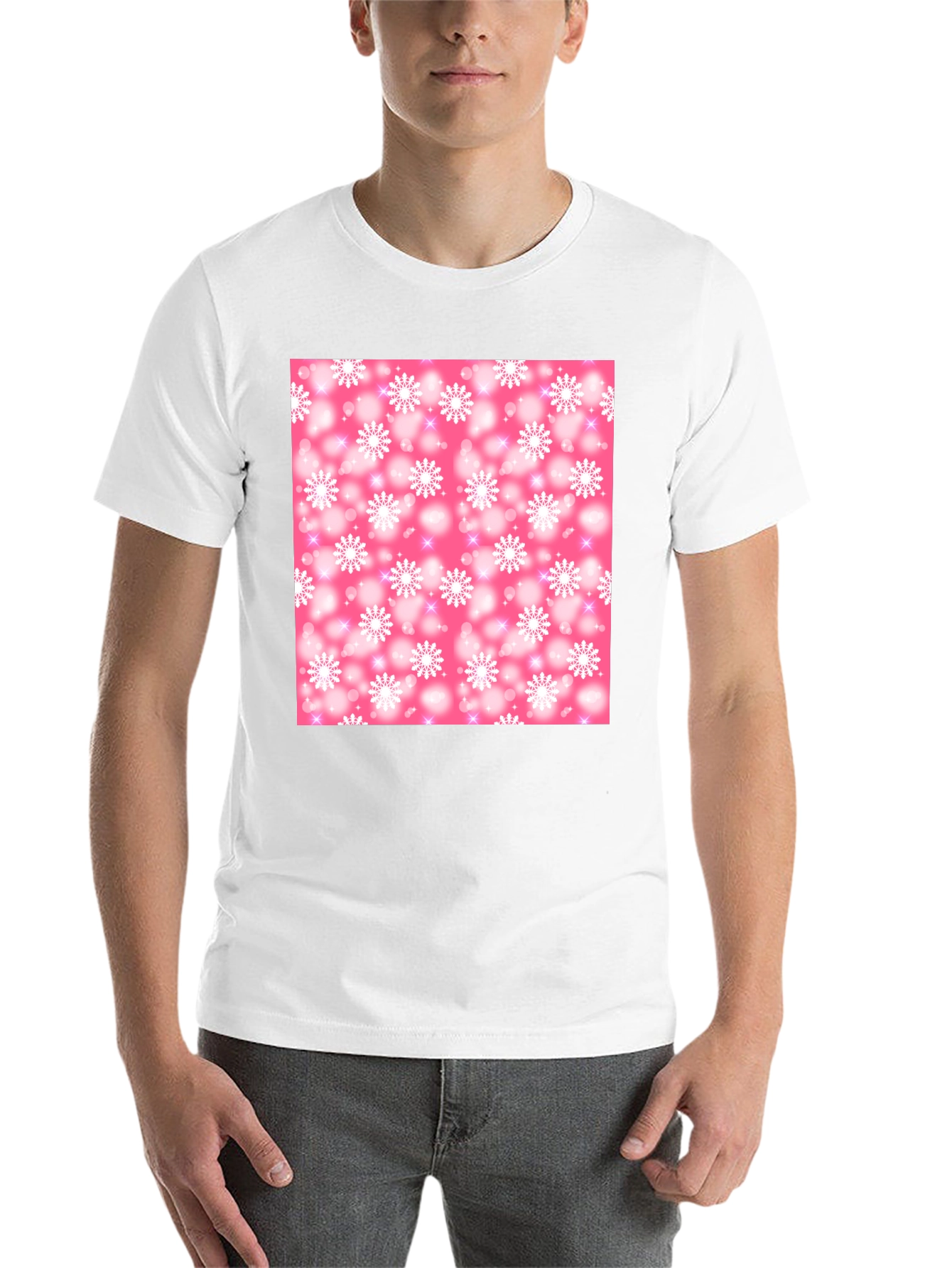 Snowflake Pattern T-Shirt - Pink Winter Design