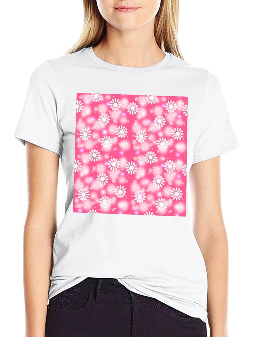 Snowflake Pattern T-Shirt - Pink Winter Design