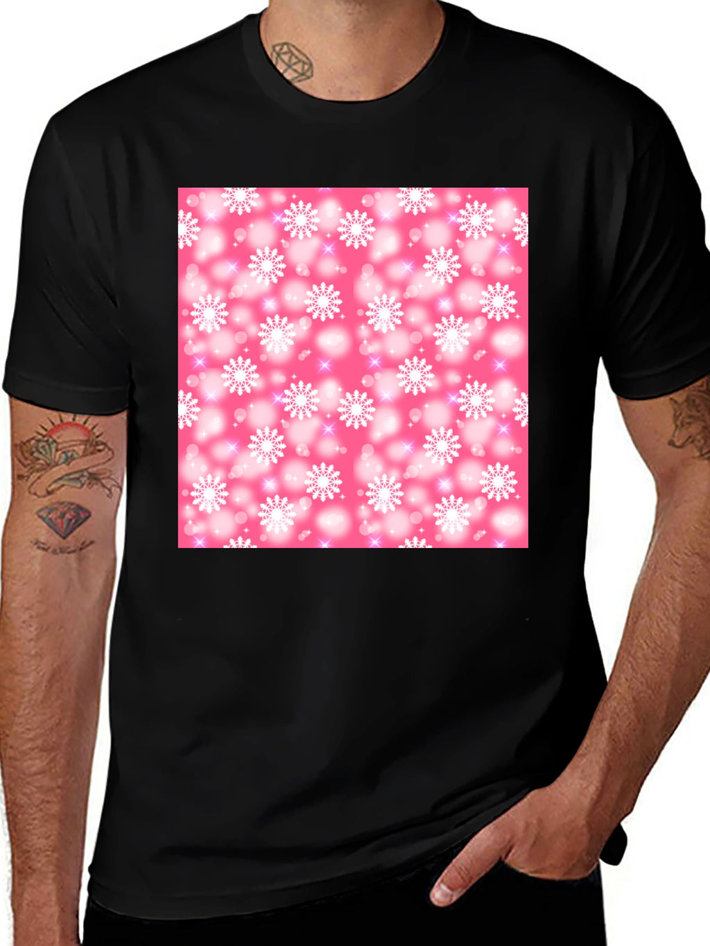 Snowflake Pattern T-Shirt - Pink Winter Design