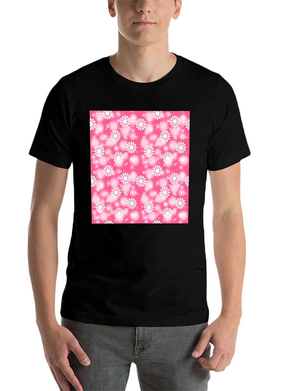 Snowflake Pattern T-Shirt - Pink Winter Design