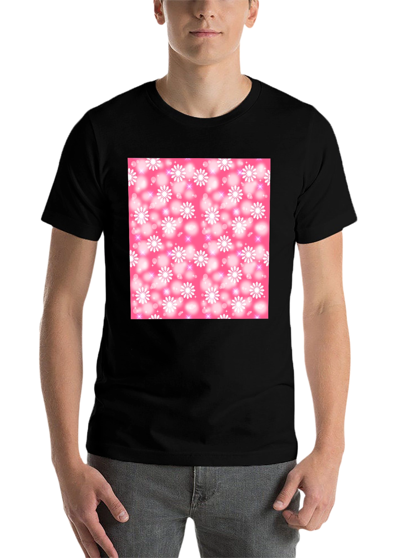 Snowflake Pattern T-Shirt - Pink Winter Design