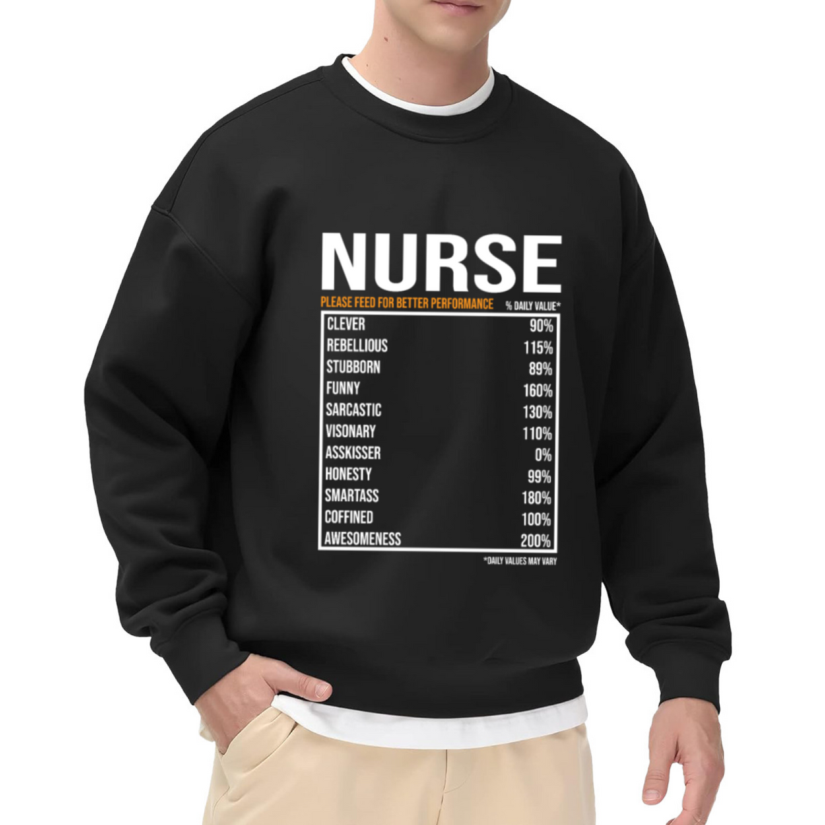 NURSE Nutrition Facts Funny Nurse Parody Crewneck Sweatshirt | Sarcastic Healthcare Humor Pullover, Nurse Gift