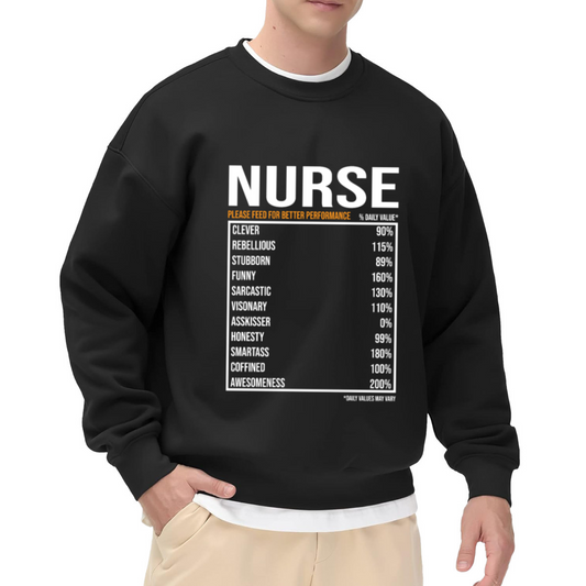 NURSE Nutrition Facts Funny Nurse Parody Crewneck Sweatshirt | Sarcastic Healthcare Humor Pullover, Nurse Gift