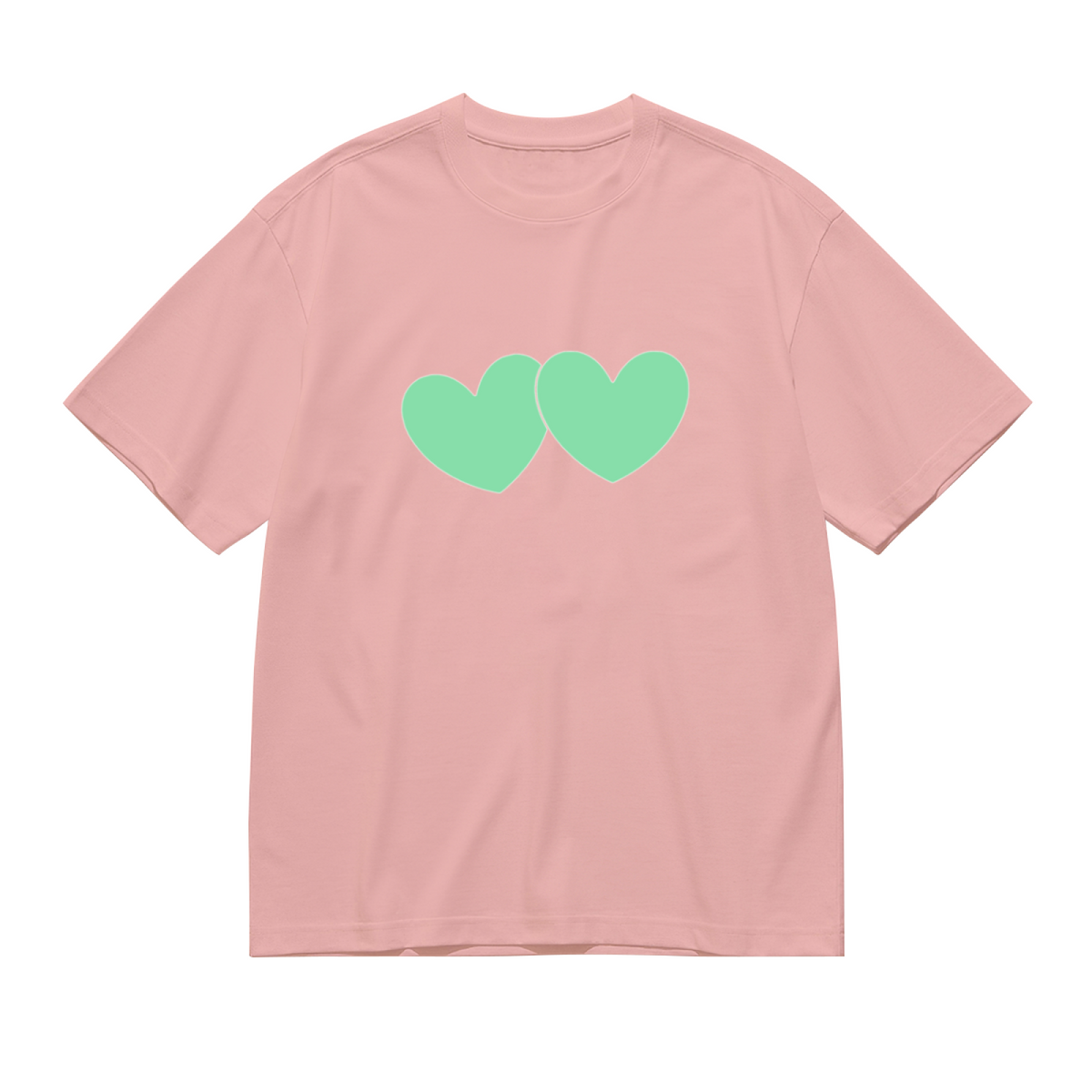 Simple Mint Twin Hearts Soft Pink Cute Couple Tee