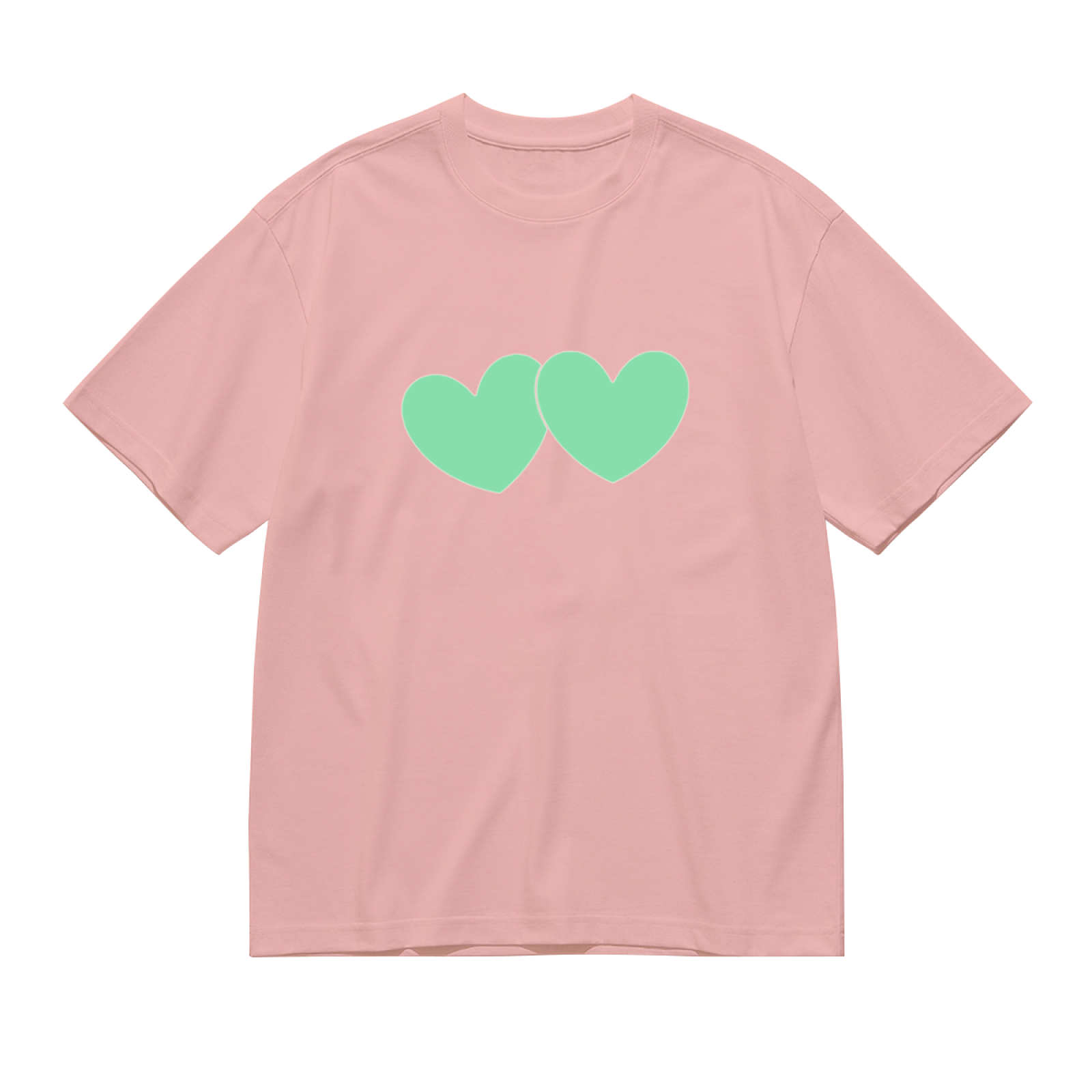 Simple Mint Twin Hearts Soft Pink Cute Couple Tee