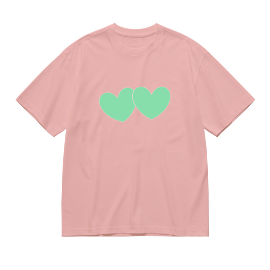 Simple Mint Twin Hearts Soft Pink Cute Couple Tee
