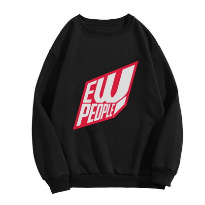 Ew People Sweatshirt | Funny Introvert Quote Graphic Crewneck, Red Block Letter Logo Pullover Top, Sarcastic Gift for Anti-Social Men Women