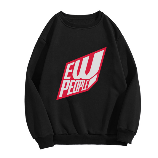 Ew People Sweatshirt | Funny Introvert Quote Graphic Crewneck, Red Block Letter Logo Pullover Top, Sarcastic Gift for Anti-Social Men Women
