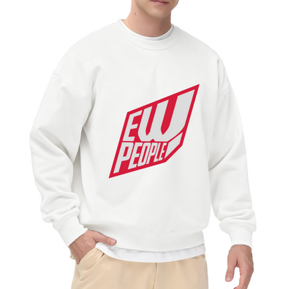 Ew People Sweatshirt | Funny Introvert Quote Graphic Crewneck, Red Block Letter Logo Pullover Top, Sarcastic Gift for Anti-Social Men Women