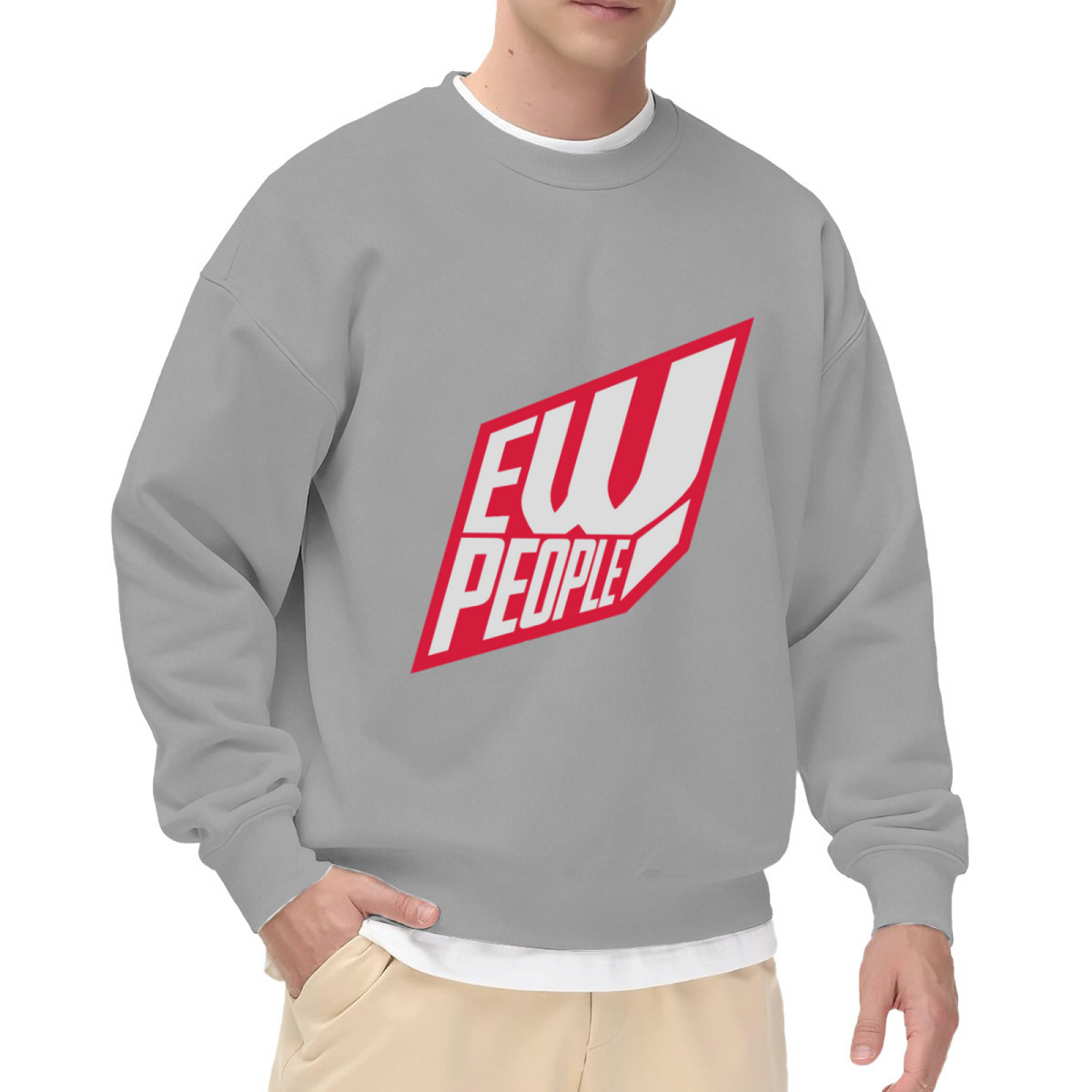 Ew People Sweatshirt | Funny Introvert Quote Graphic Crewneck, Red Block Letter Logo Pullover Top, Sarcastic Gift for Anti-Social Men Women