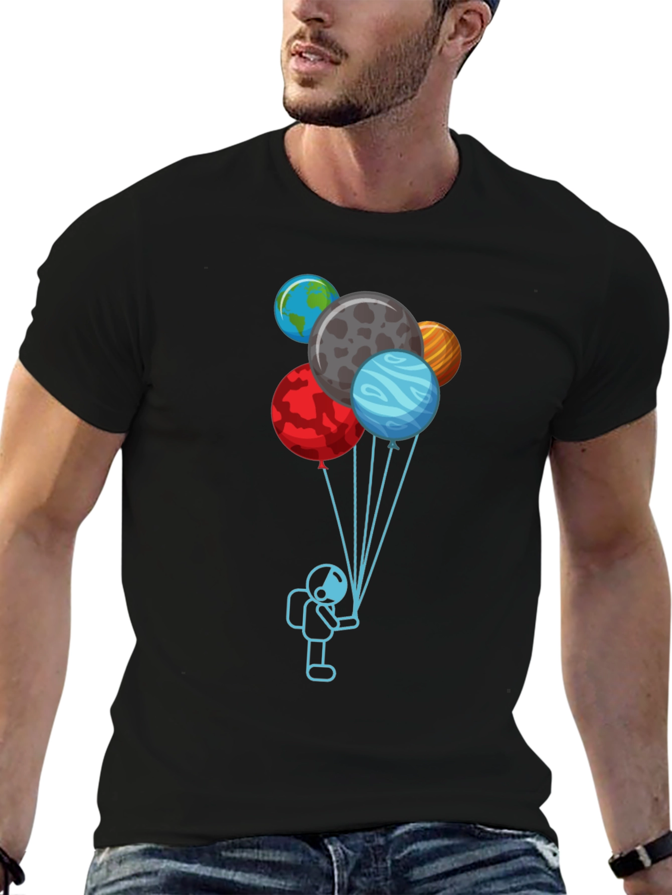Astronaut Planet Balloons Graphic Tee