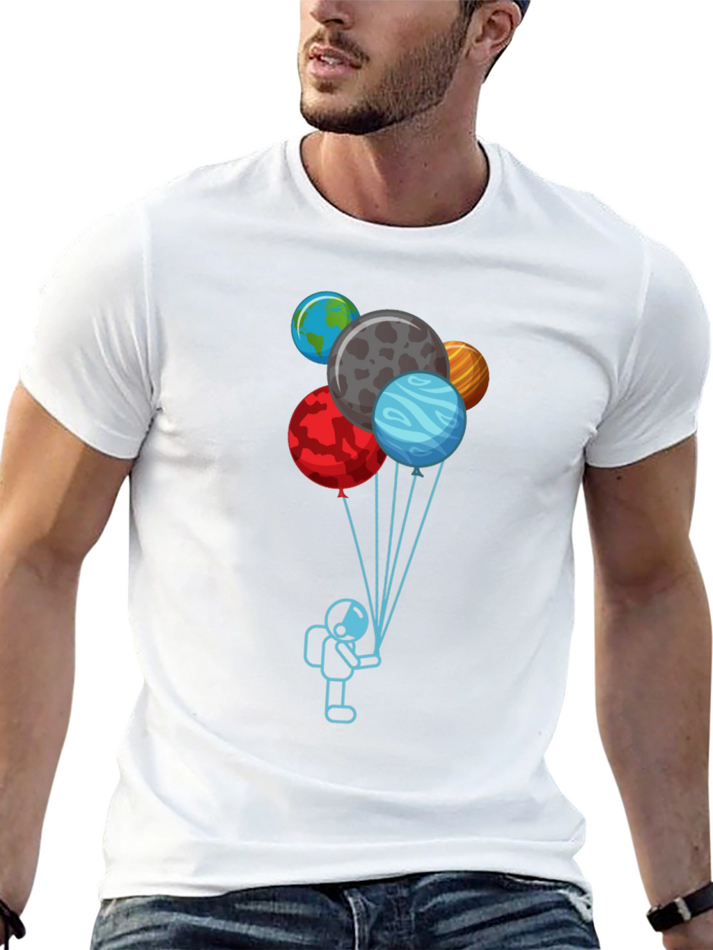 Astronaut Planet Balloons Graphic Tee