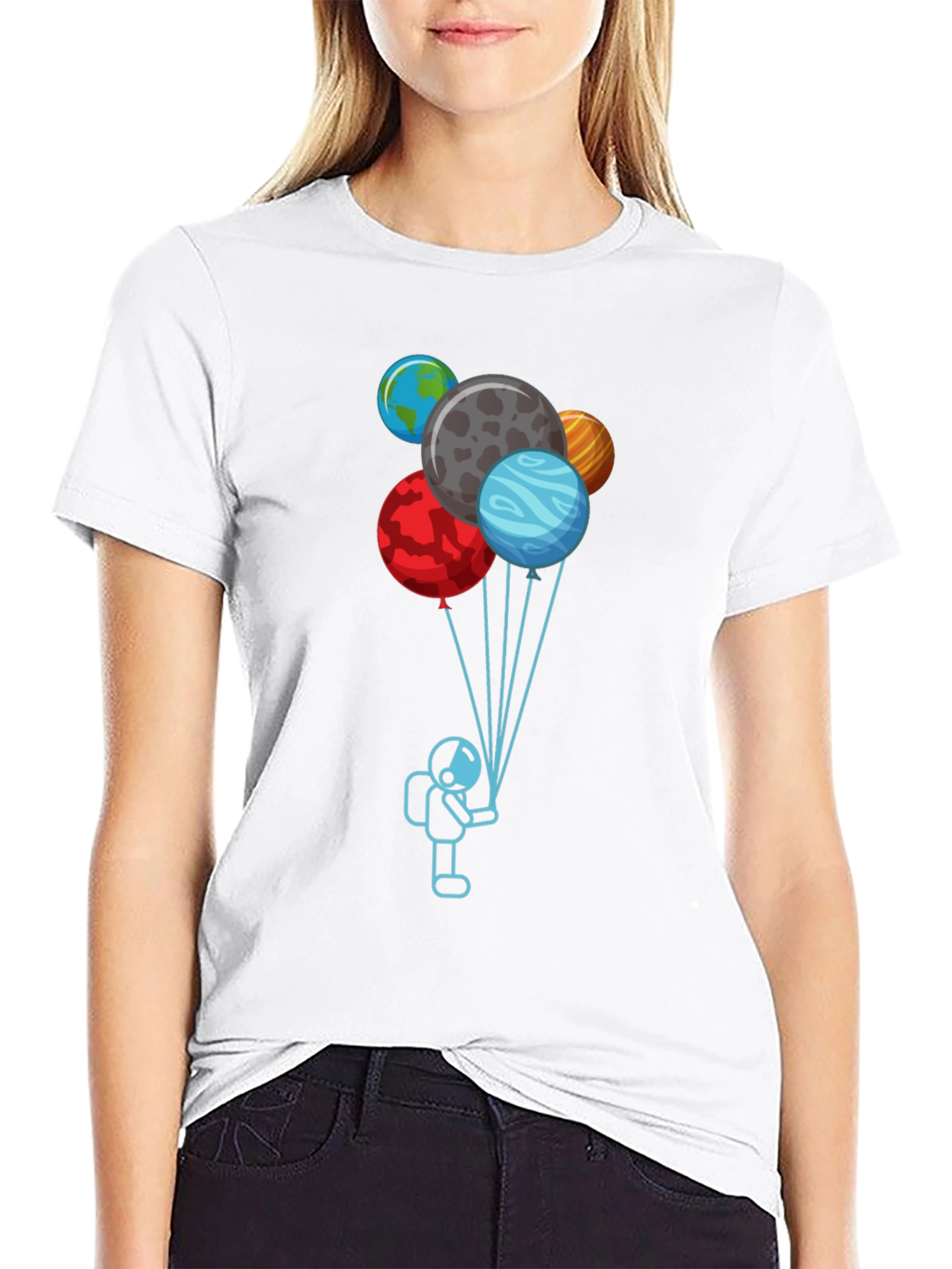 Astronaut Planet Balloons Graphic Tee