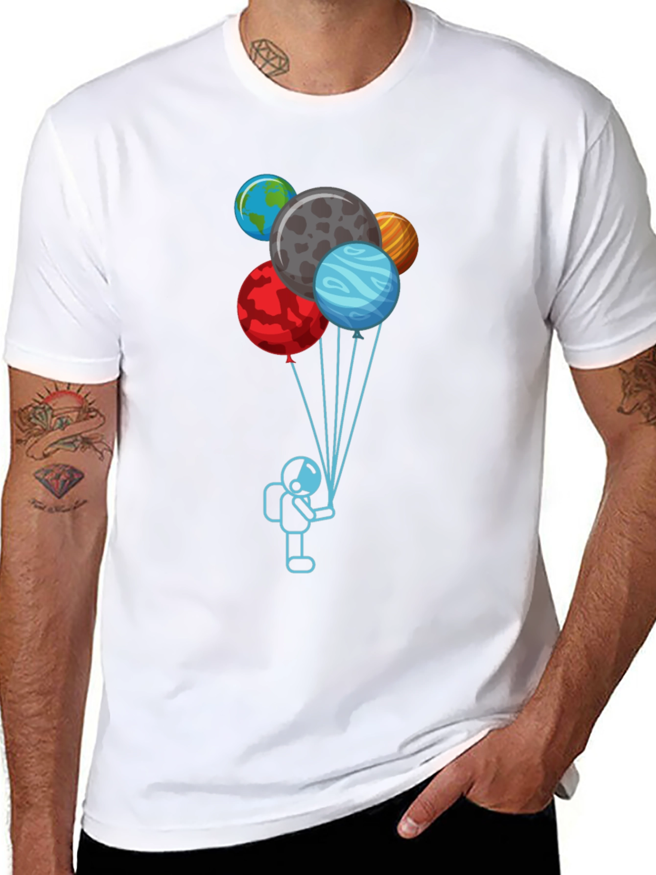 Astronaut Planet Balloons Graphic Tee