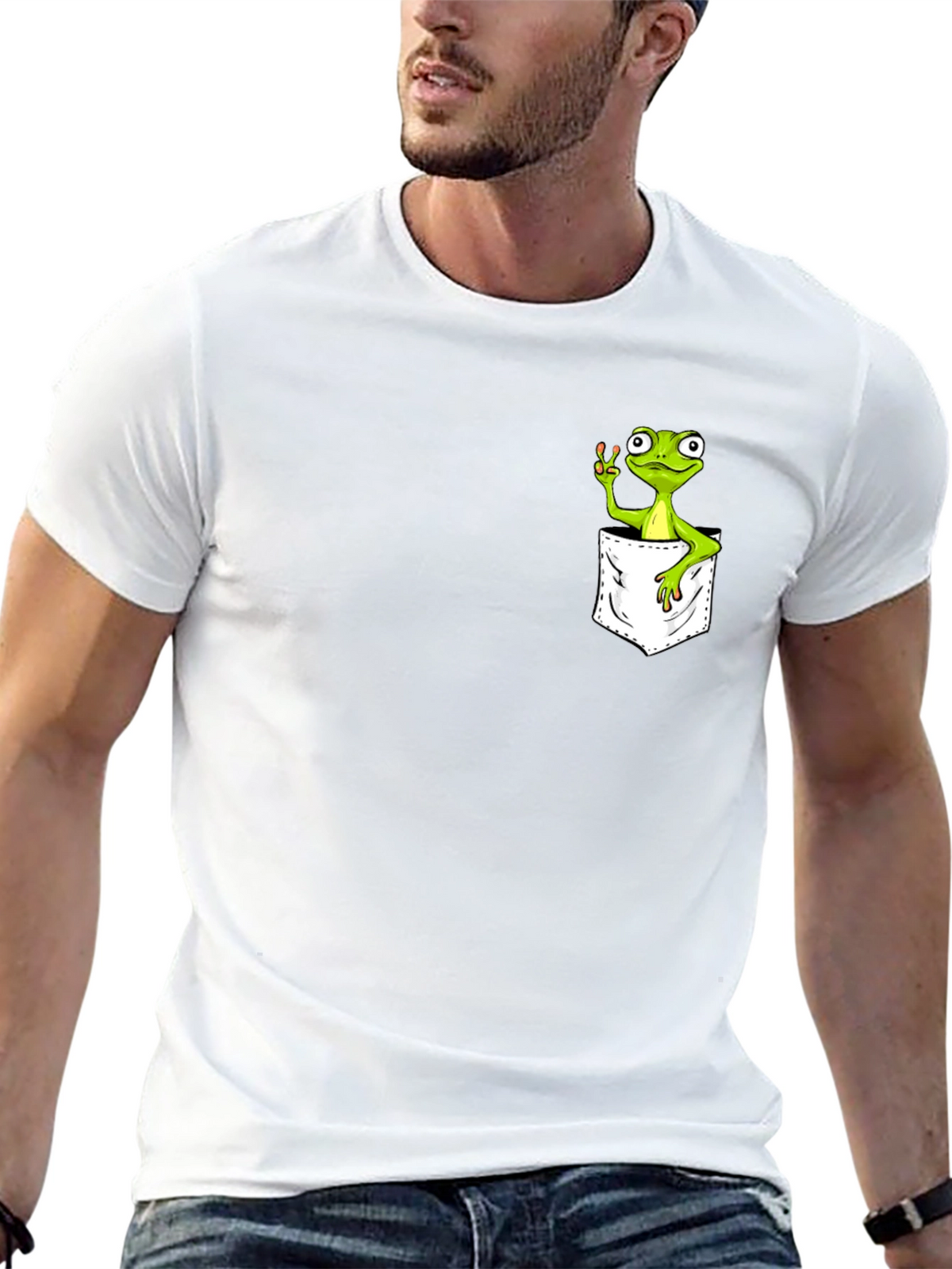 Frog in Pocket Peace Sign T-Shirt