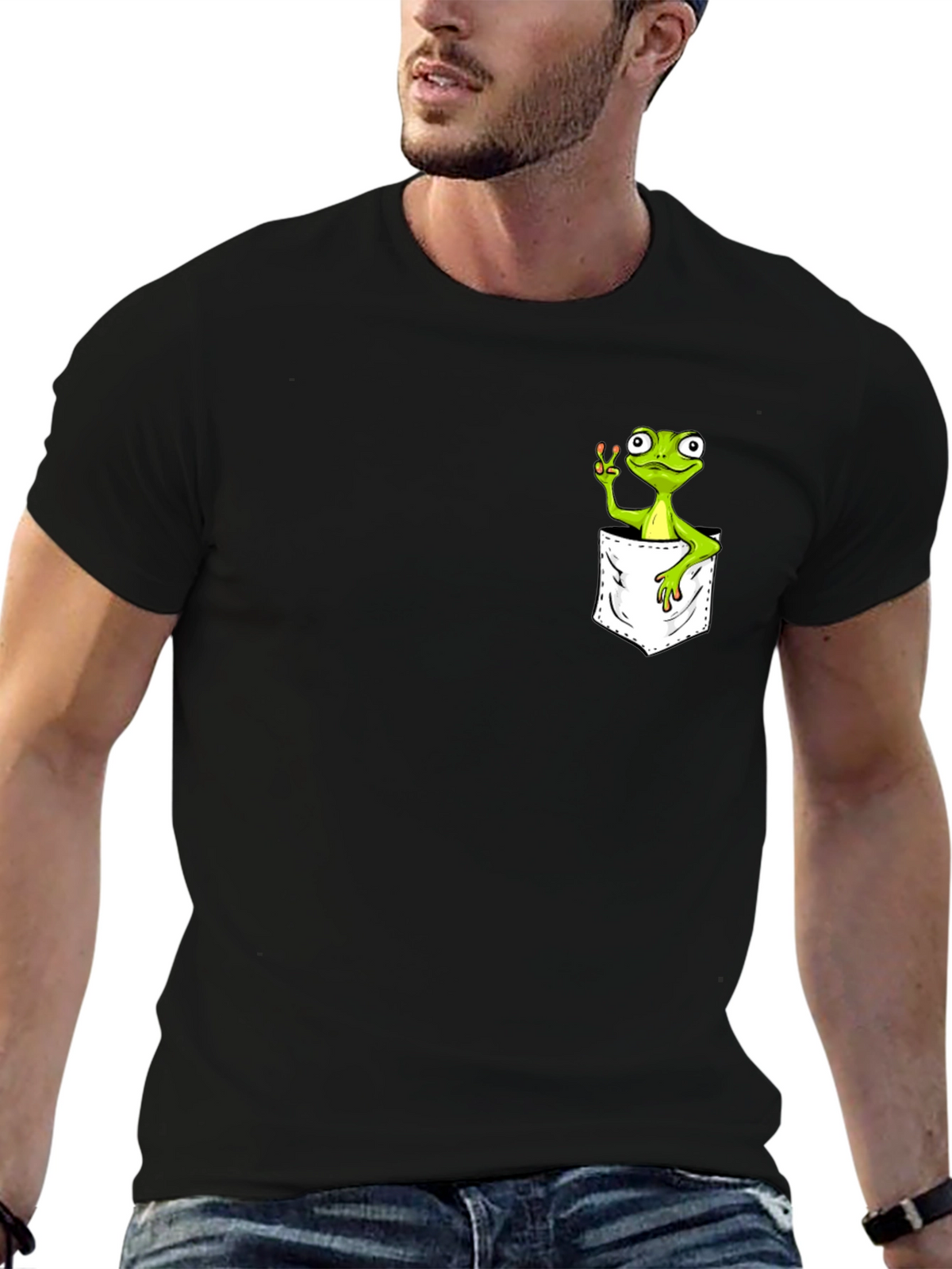 Frog in Pocket Peace Sign T-Shirt