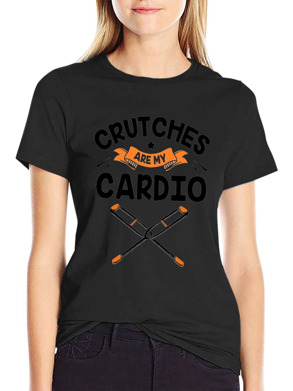 Crutches Are My Cardio Black T-Shirt