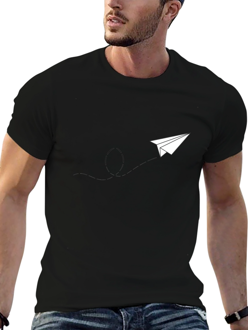 Mens Black Graphic Tee - Paper Airplane Design