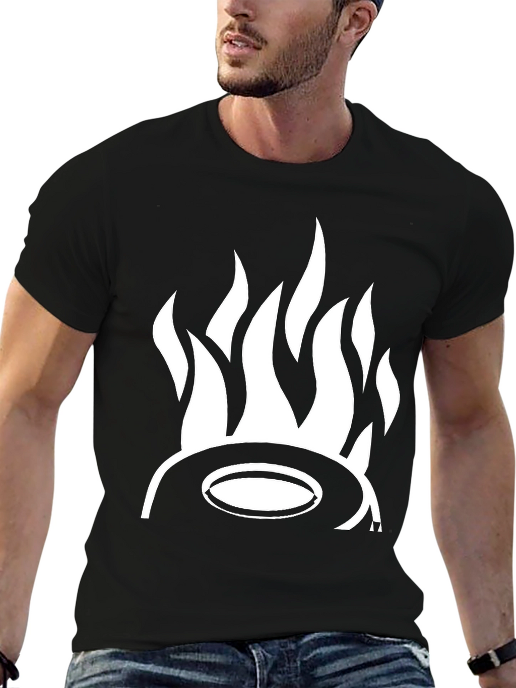 Fiery Hat Graphic Tee - Bold Black T-Shirt